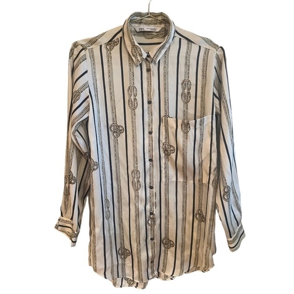 Zara Women’s Nautical Rope Print Silky Blouse - Picture 2 of 7